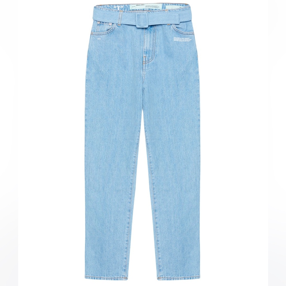 OFF-WHITE Thight Crop Denim with Belt in light blue wash - Picture 1 of 9